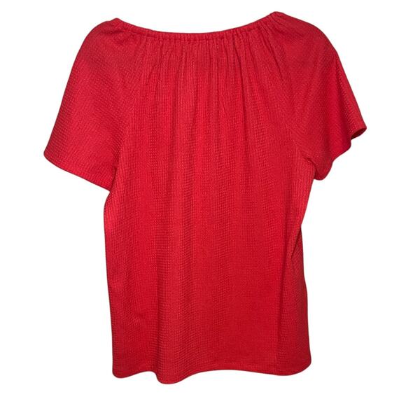 Michael Kors MK Logo Button Keyhole Crewneck Short Sleeve Blouse Top Red Size M - Picture 2 of 6